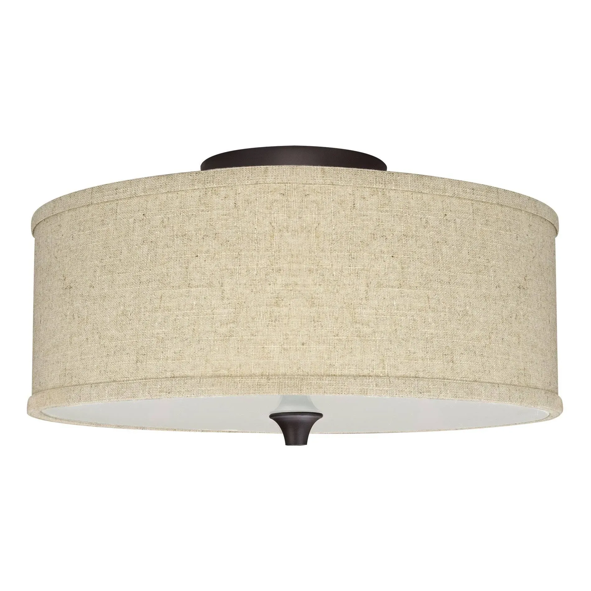 Kira Home Newport 14" Modern 2-Light Semi-Flush Mount Ceiling Light + Beige Linen Drum Shade, Oil-Rubbed Bronze Finish