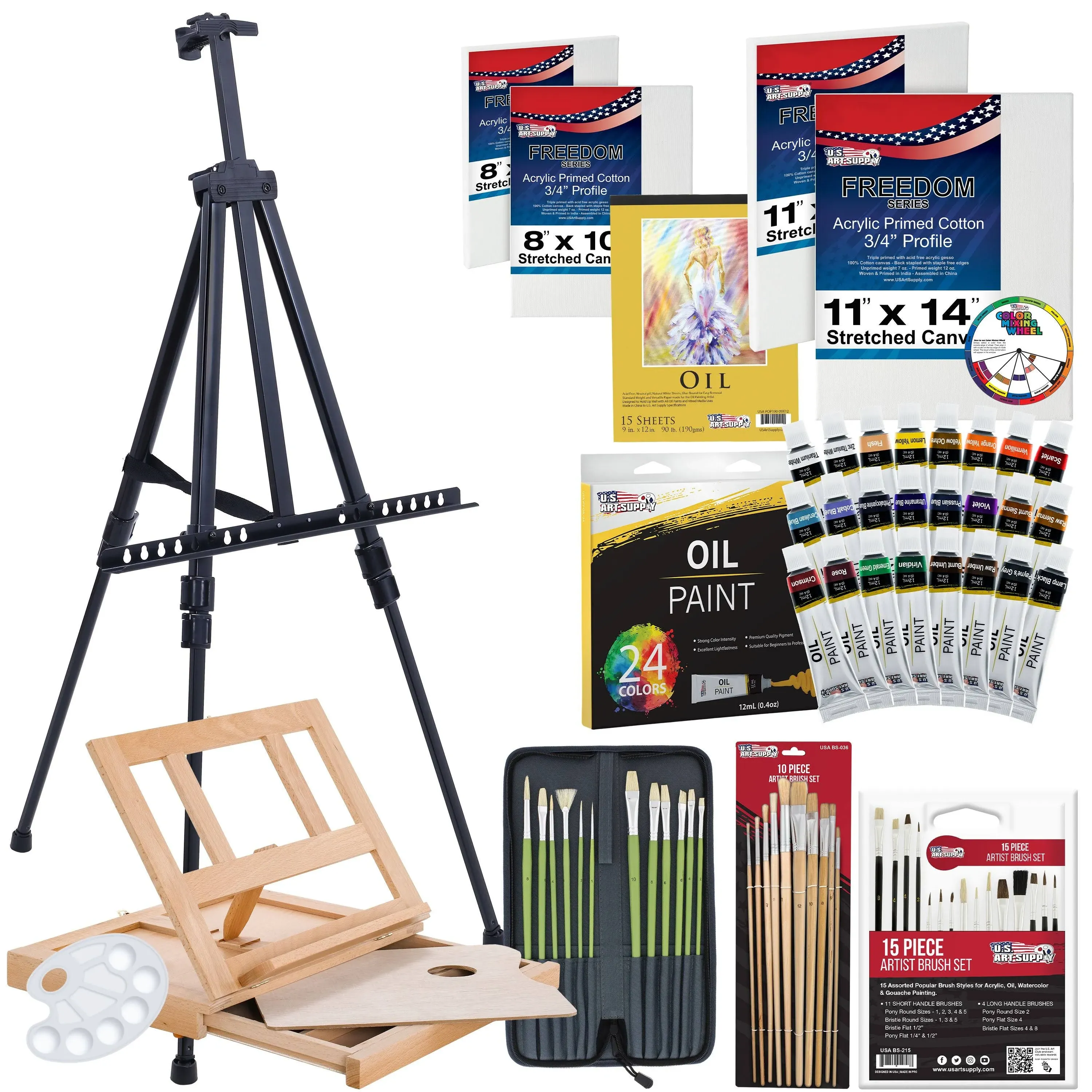 70-Piece Artist Oil Painting Set with Aluminum Field Easel, Wood Table Easel, 24