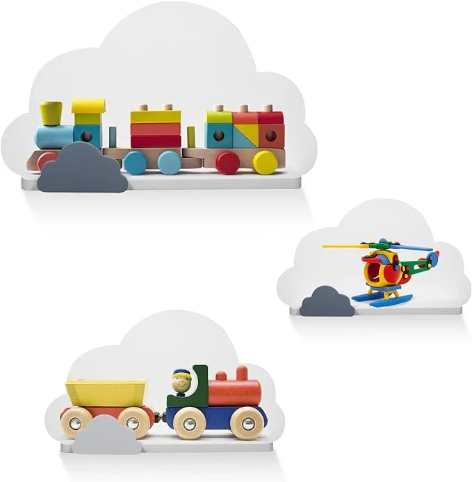 Topkai Set of 3 Cloud Shelves for Kids Room - Wooden Floating Wall Shelf Cloud ...