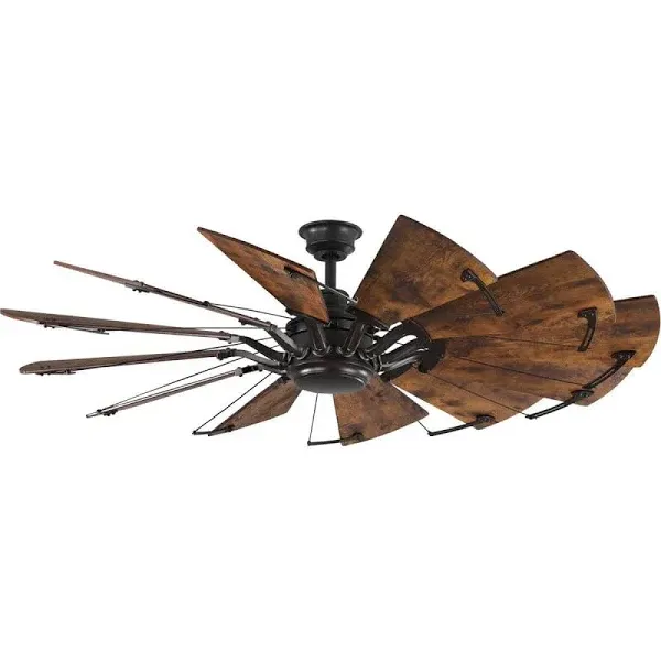 12 Blade 60 inch Rustic Windmill Ceiling Fan - Architectural Bronze with ...