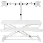 VIVO White 32&#034; Standing Desk Riser with Adjustable Dual 13&#034; to 30&#034; Monitor Mount