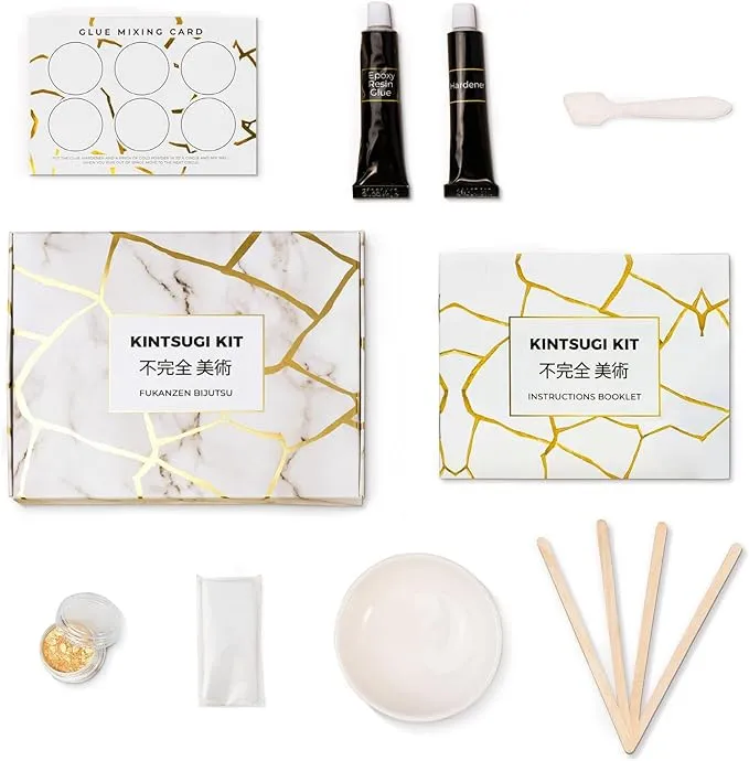 Laffair Kintsugi Reparatieset, Keramische Kommen Repareren met goudpoederharslijm ...