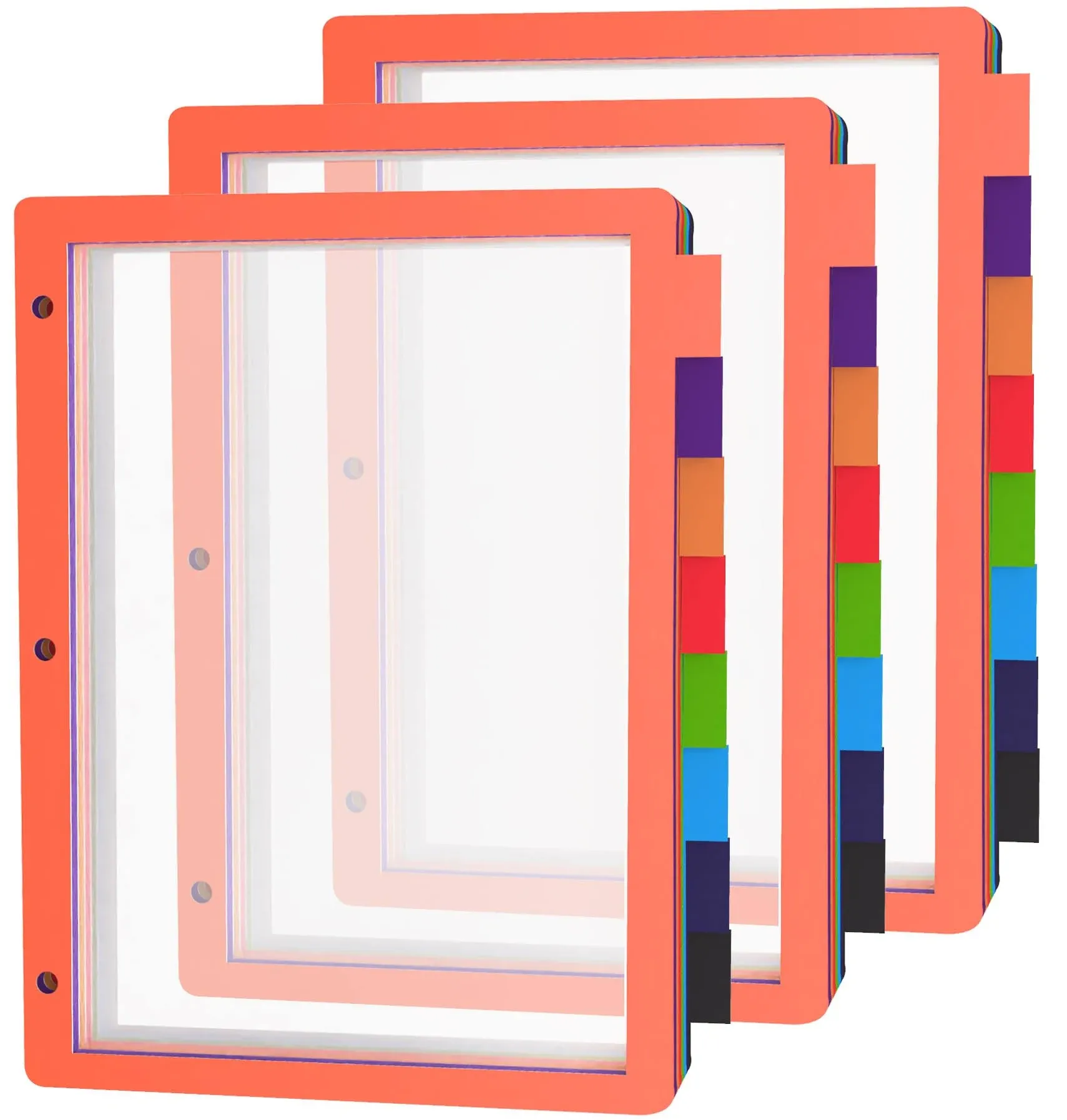 HABGP 24Pcs/3 Set 8 Tab Dividers for 3 Ring Binder, 24 Pcs Clear Color 3 Ring Binder Dividers with Tabs, Page Folder Dividers, Plastic Tabbed File Dividers with Tabs, Three Ring Binder Index Dividers