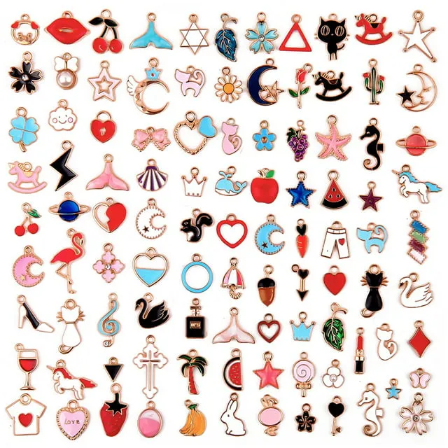 Bracelet Charms for Jewelry Making, Wholesale Bulk Lots Jewelry Making Charms Assorted Gold-Plated Enamel Charms Earring Charms for DIY Necklace Bracelet Making Supplies(100PCS)