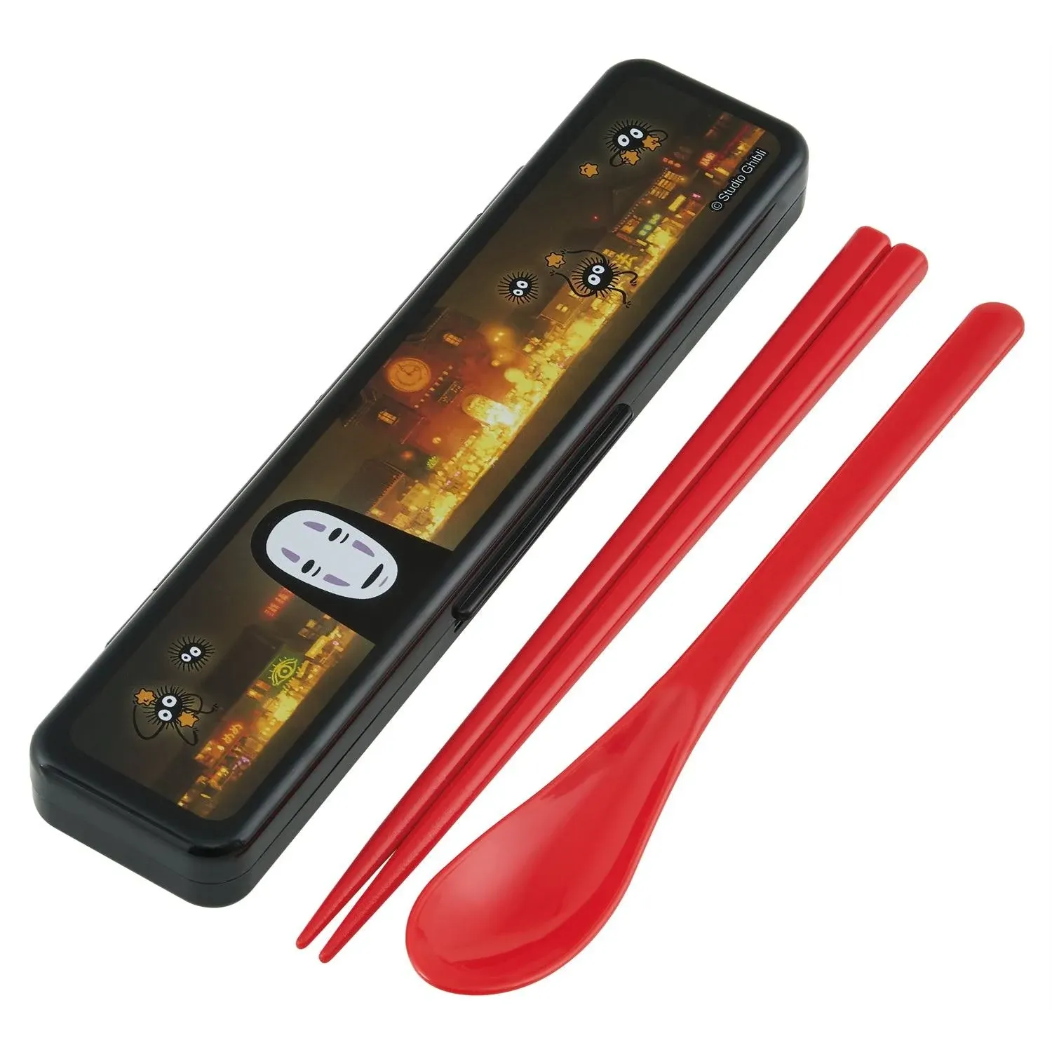 Spirited Away Chopstick and Spoon Set with Carrying Case - Authentic Japanese Design - Durable, Dishwasher Safe - No-Face