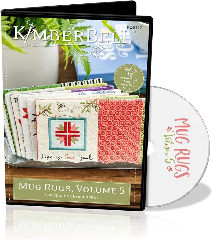 Kimberbell Mug Rugs Volume 2 Machine Embroidery CD - KD517, includes: Directions, 10 Designs, All Designs Made Entirely in 5"x7” Hoop, Plus - 2 Designs Available in 8”x12” Hoop, Made in USA