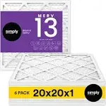 Simply Filters 20x20x1 MERV 13, MPR 1500 Air Filter (6 Pack) Actual Size: 19.75"x19.75"x0.75" HVAC, AC, Furnace, Replacement, Return Air Filter for