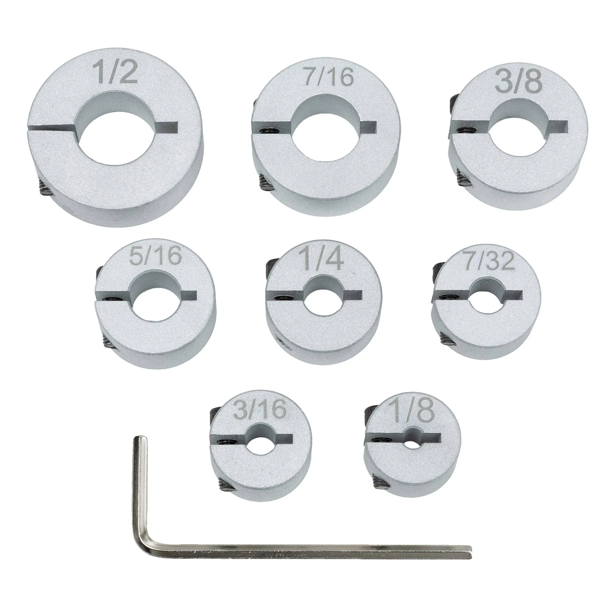 Aluminum Stop Collar Set - Drill Bit Depth Stop - Superior Split Ring Design - 8