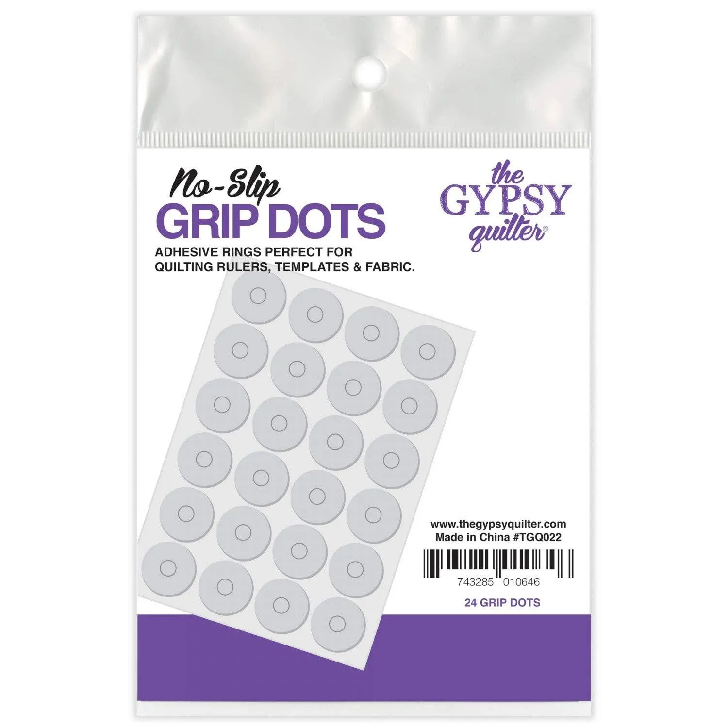 No-Slip Grip Dots by The Gypsy Quilter, 24 Adhesive Rings for Quilt Rulers, Temp