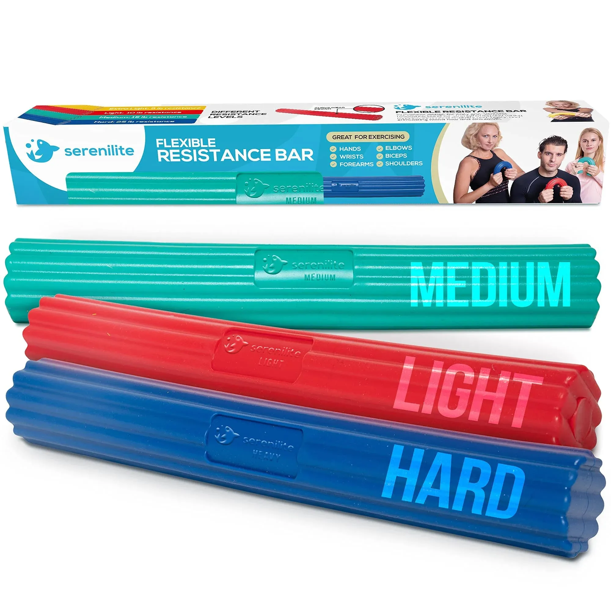 Serenilite Flexible Resistance Bar, Grip Strength Trainer, Resistance Band, Forearm Exerciser Workout, Flexible Bar for Tennis Elbow, Golfers Elbow, Physical Therapy, Pain Relief, Tendonitis, Recovery