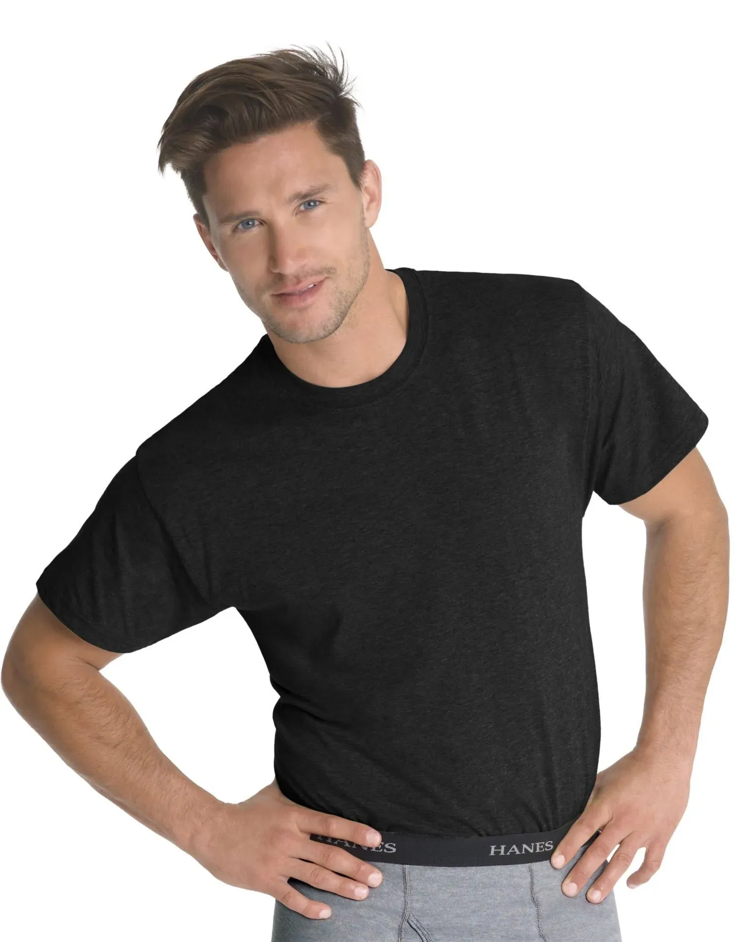 Men x3-Pack Hanes ComfortSoft Black Crew Neck Short Sleeve T-shirt M 38-40&#034;