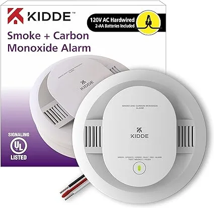 Kidde Hardwired Smoke & Carbon Monoxide Detector, AA Battery Backup, Interconnectable, LED Warning Light Indicators