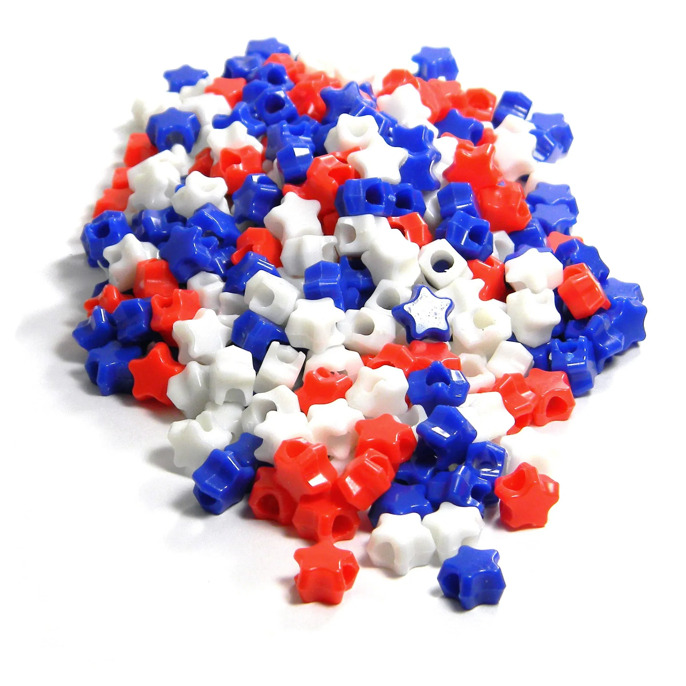 500 Red, White & Blue Patriotic Themed USA 10mm (3/8 inch) Star Shaped Plastic Acrylic Pony Beads with a Big 4mm Hole for July 4th Jewelry