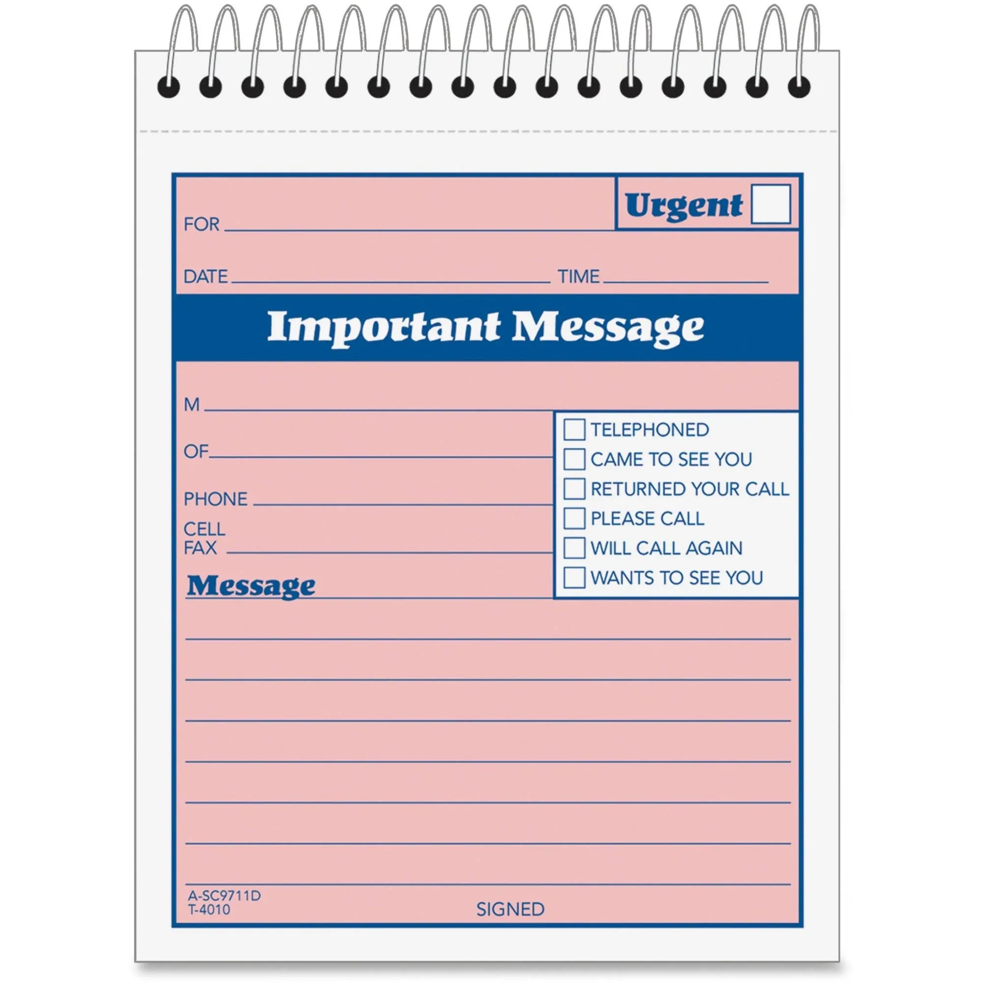 Adams Phone Message Spiral Bound Booklet, 5.5" x 4" - 50 sheet