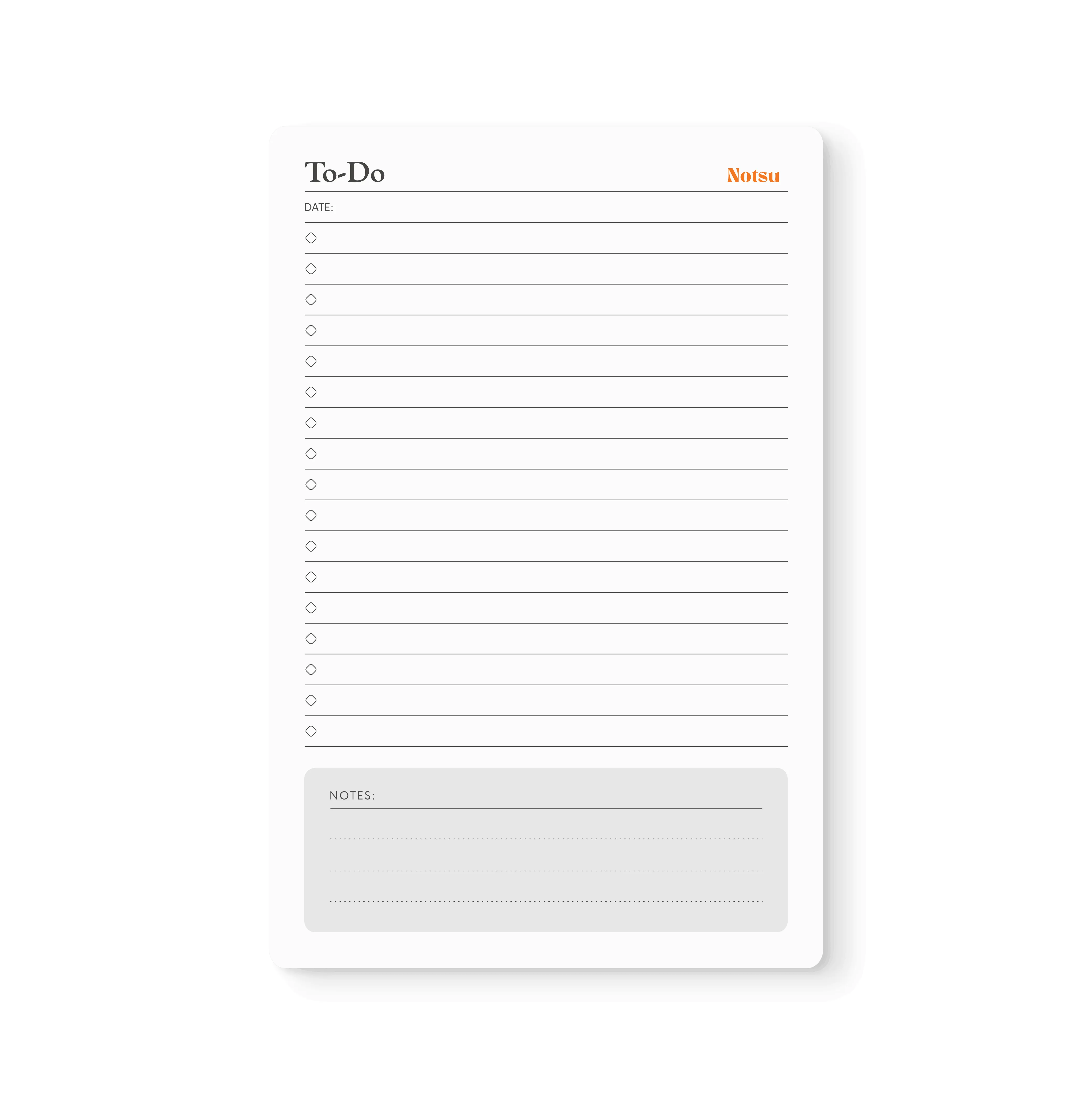 Notsu To Do List Notepad | Modern Minimal Daily Task Pad with To-Do Checklist, Date and Notes sections, 5.5” x 8.5”