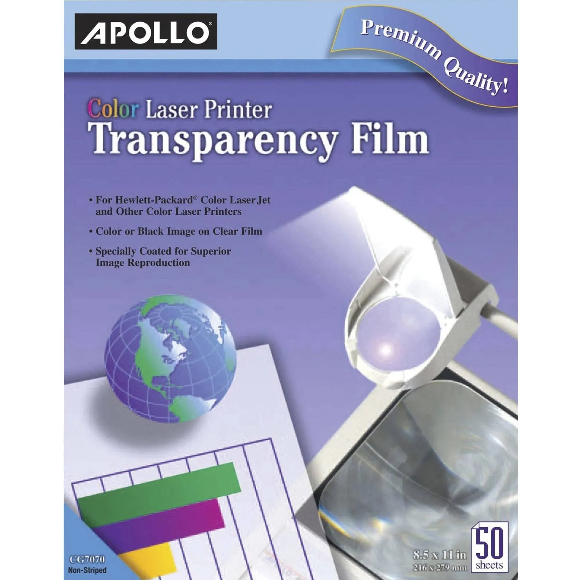 Apollo Color Laser Transparency Film w/o Sensing Stripe Letter Clear 50/Box