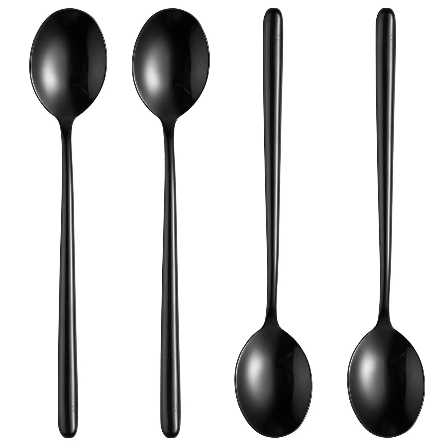 Steel Black Soup Spoon, Long handled Great Circle Spoons,Korean Long Handle Soup Spoon,4 Pieces,8.7x1.6 Inches