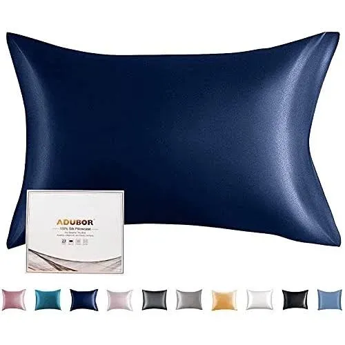 Adubor Silk Pillowcase - 100% Pure Mulberry Silk, 23 Momme 6A Grade Fibers, 900 Thread Count, Silk Pillow Cases for Hair and Skin Health, with Hidden Zipper (Queen 20''x30'', Navy Blue, 1PC)