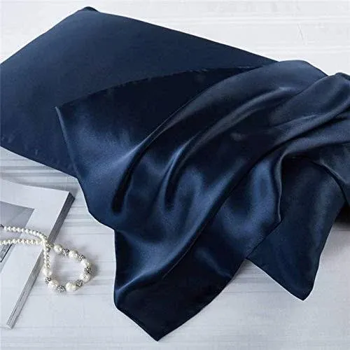 Luxbedding Satin Pillowcase Pillow Cases Standard Size, Cooling Satin Pillowcase for Hair and Skin, Silk Pillowcase 2 Pack - Navy Blue Pillow Case