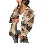 SHEWIN Womens Long Sleeve Plaid Shirts Flannel Lapel Button Down Shacket Jacket Coats