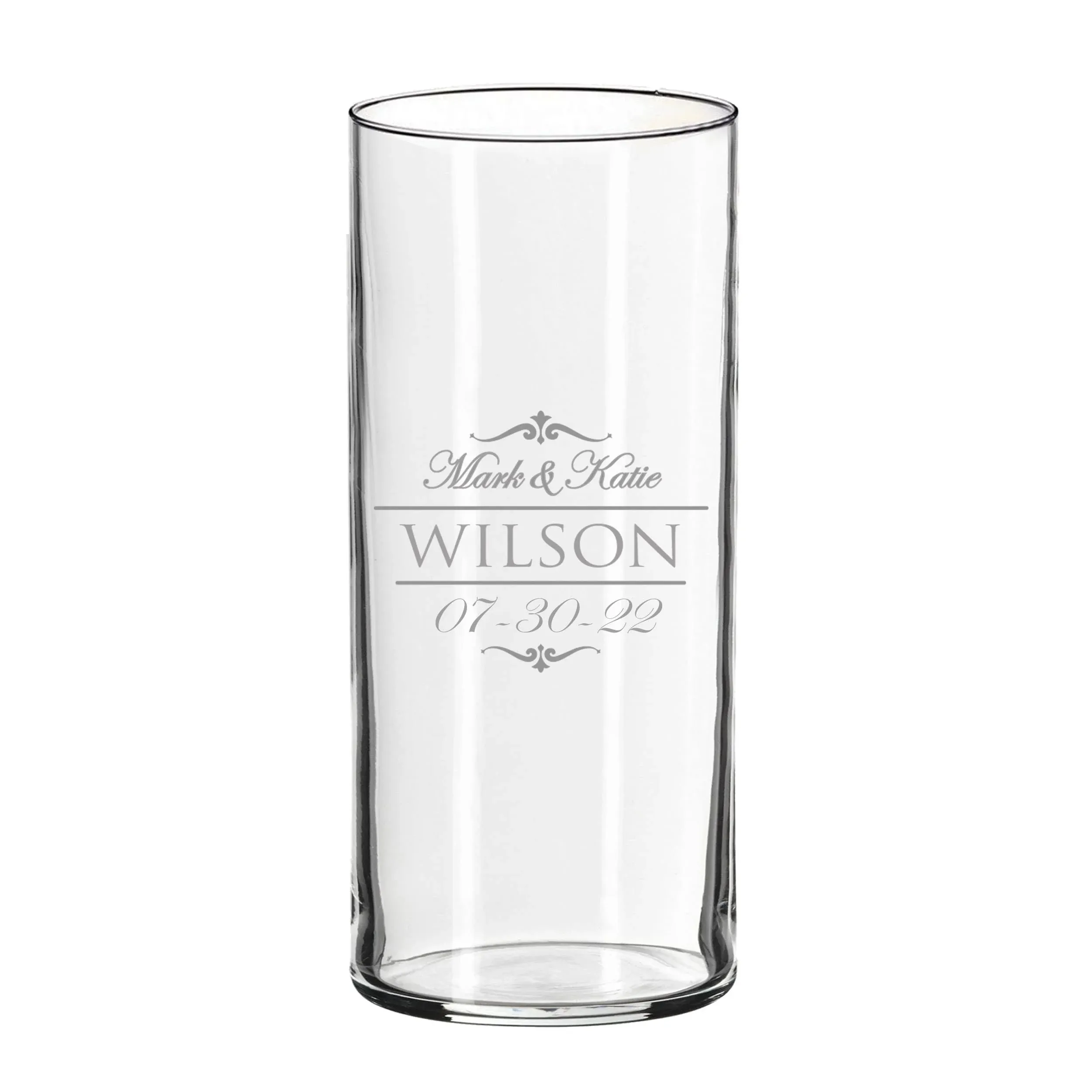 Personalized Glass Flower Vase Table Centerpiece for Wedding - Custom Engraved Couples, Anniversary, Engagement Gift