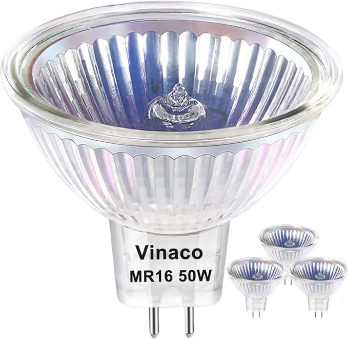 Vinaco MR16 Bulb，10Pack MR16 Halogen Bulb 50W GU5.3 Base, 800LM High Output MR16 12V 50W Halogen, 2800K Warm White MR16 Dimmable with Clear Glass Cover, MR16 GU5.3 for Landscape, Track Lights