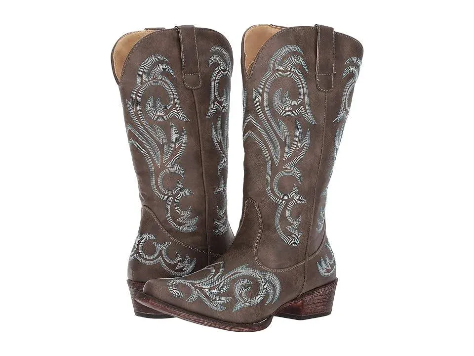 Shop Brown Womens Roper Riley Embroidery Round Toe Cowboy Boots