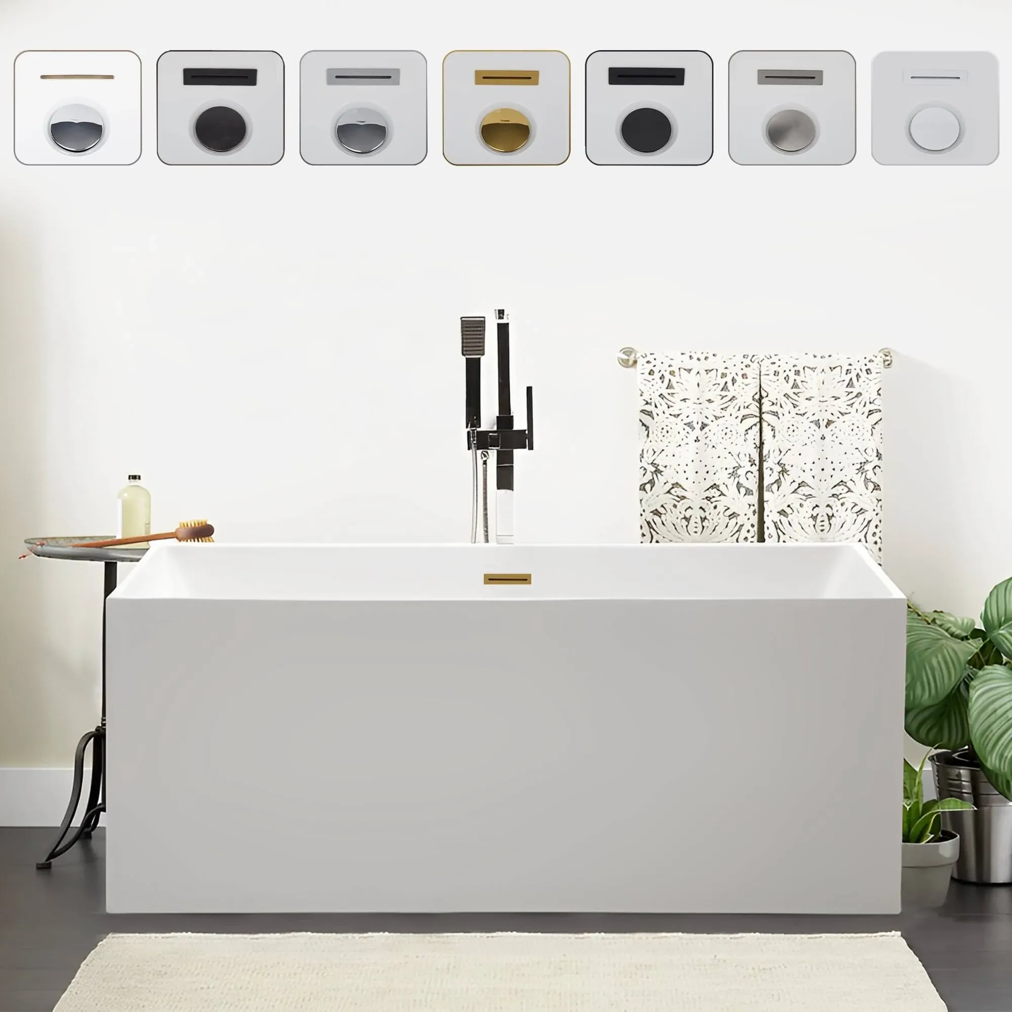 Talence 59 in. Acrylic Flatbottom Freestanding Bathtub in White/Titanium Gold