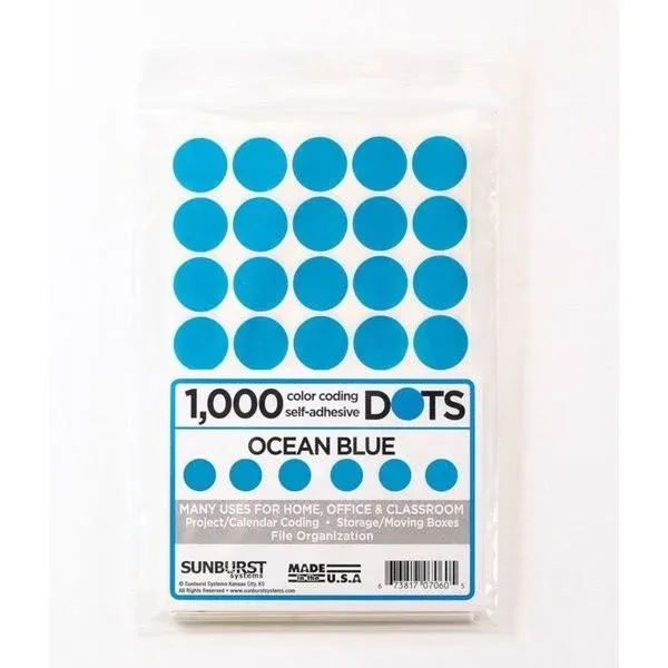 Color Coding Dots - 1000 Dots (Ocean Blue)