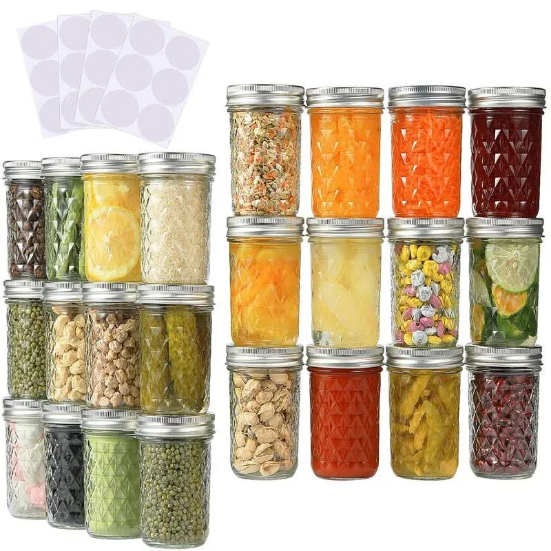 SKOCHE Mason Jars 8 oz 24 Pack Canning Jars with Airtight Lids and Bands, Ideal ...