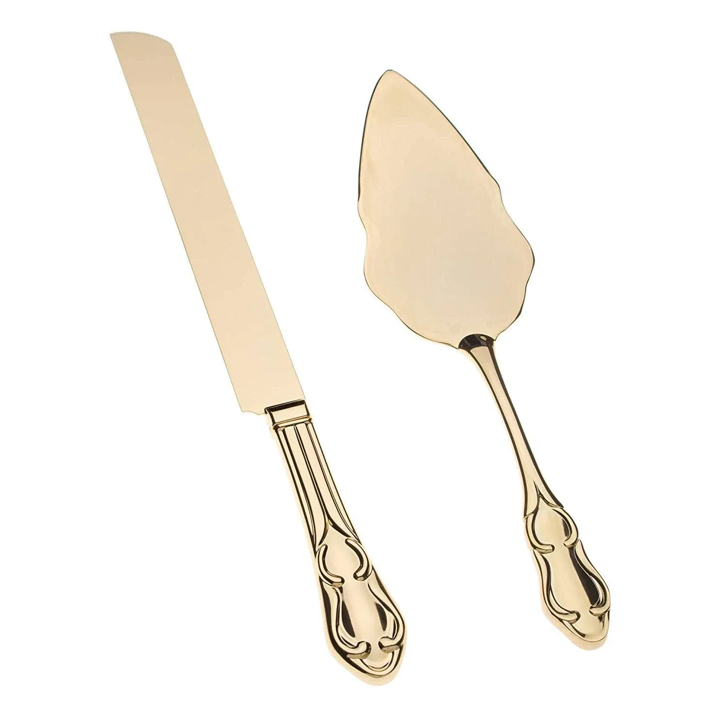 Wedding Cake Knife &amp; Server Set - Engravable Elegant Light Gold