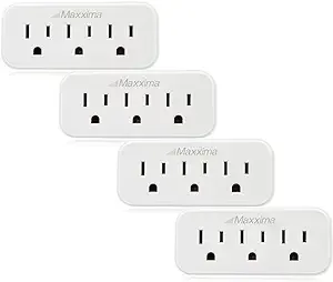 Maxxima 3 Grounded Multi Outlet Adapter Wall Plug - Outlet Extender Wall Tap, Turns 1 Outlet into 3, Indoor 3 Way Plug Splitter - White - 4 Pack