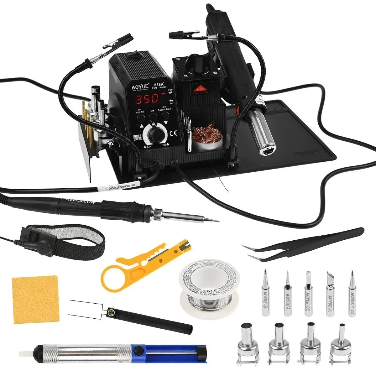 Aoyue 888+ PCB Series 2-in-1 Hot Air Gun Soldering Kit for Electronics - Includes ...