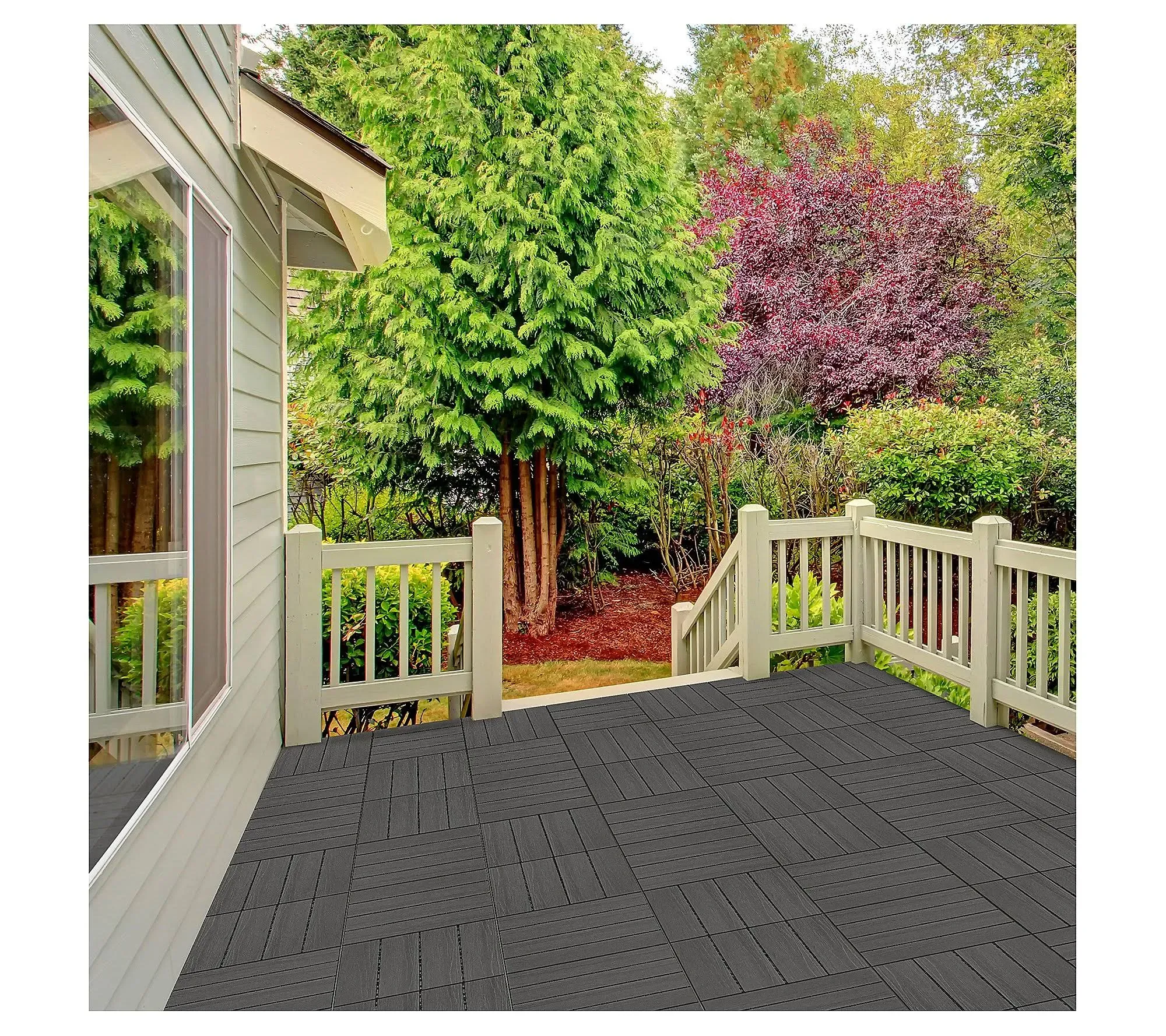 Patio Floor Tiles - Set of 6 Wood/Plastic Composite Interlocking Deck Tiles for ...