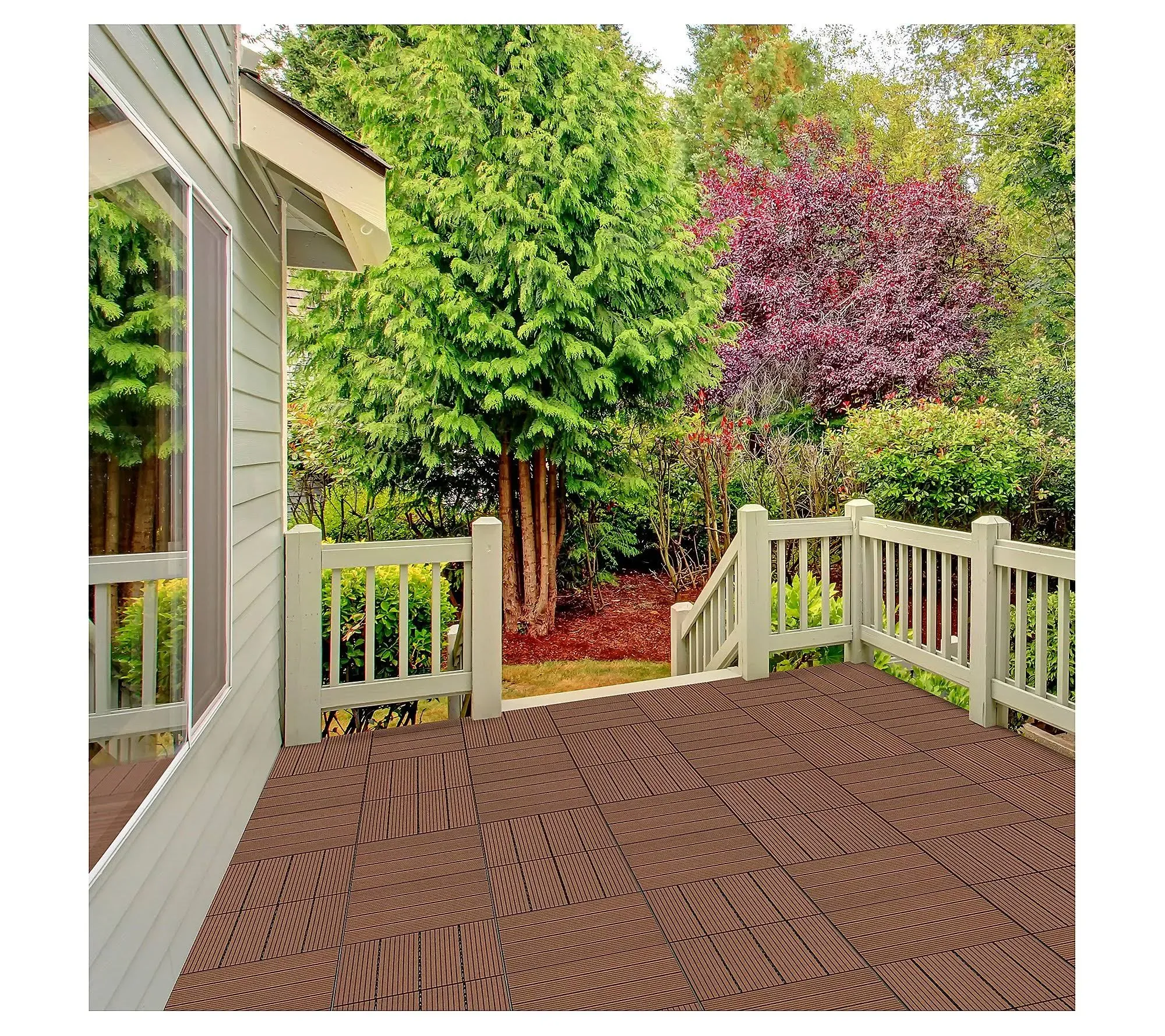 Pure Garden 6 Sets Patio Floor Tiles Wood/Plastic Composite Interlocking Deck Tiles, Brown