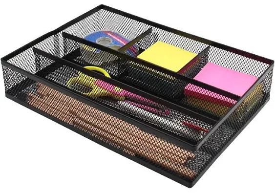 EasyPAG Mesh Collection Desk Accessories Drawer Organizer Accessories Tray 5 Compartments Multi-use Storage Box, Black