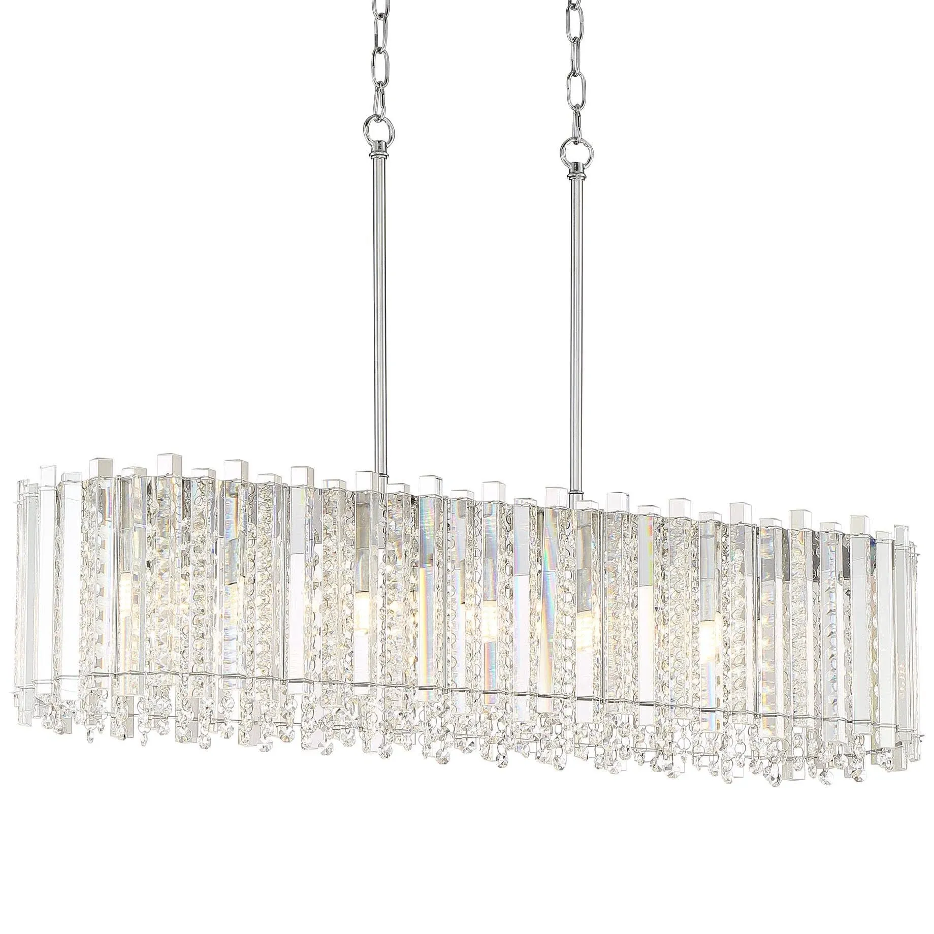 Mirabell Chrome Silver Large Linear Island Pendant Chandelier 34" Wide Modern Led Clear Glass Crysta