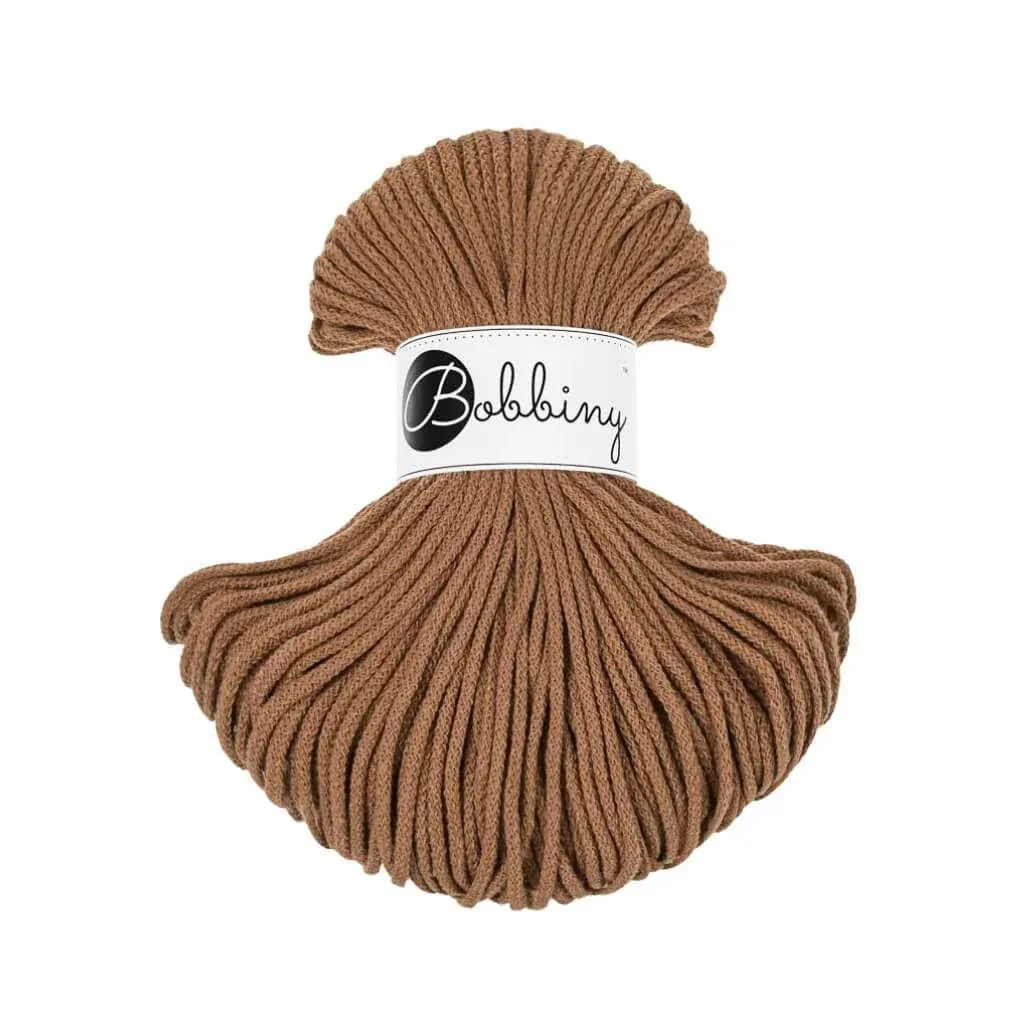 3MM Caramel Cotton Cord/108 Yards Junior Bobbiny/ Braided Cotton Rope/ Macramé Cord/ Chunky Yarn/Pouf Yarn/ Basket Yarn/Jewelry Yarn/Brown