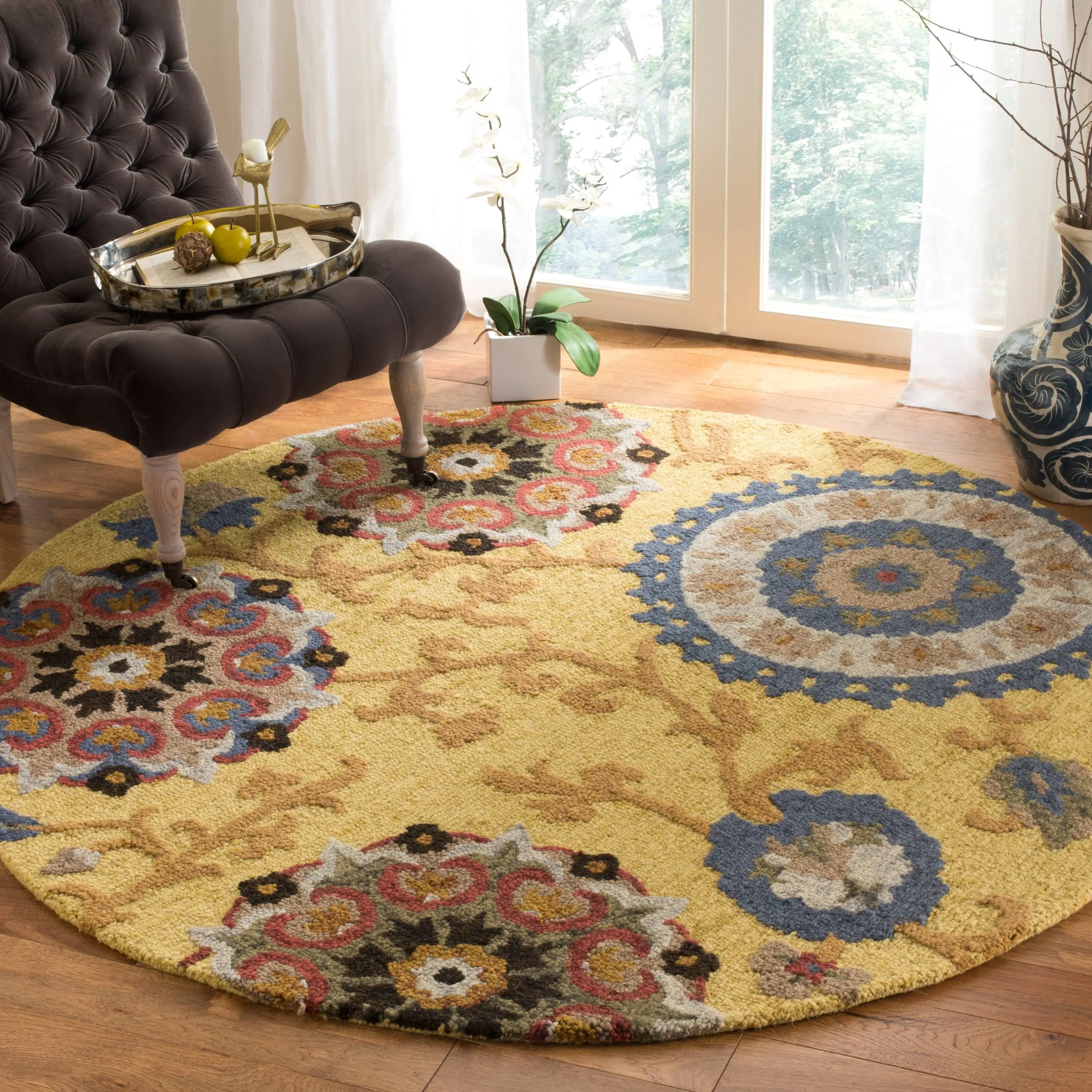 Safavieh 6' x 6' Round Blossom BLM401B Gold Multi Rug