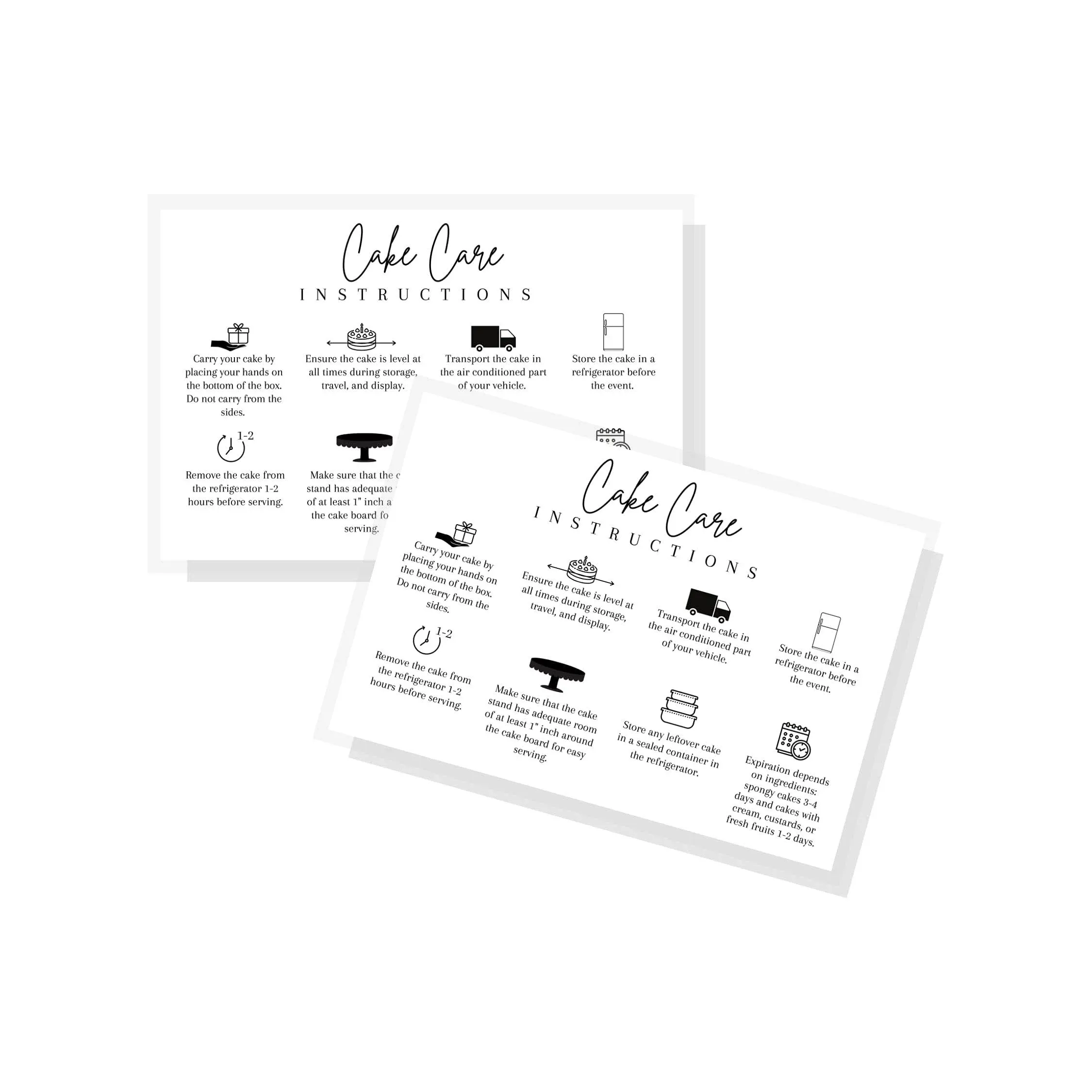 Cake Care Instruction Card