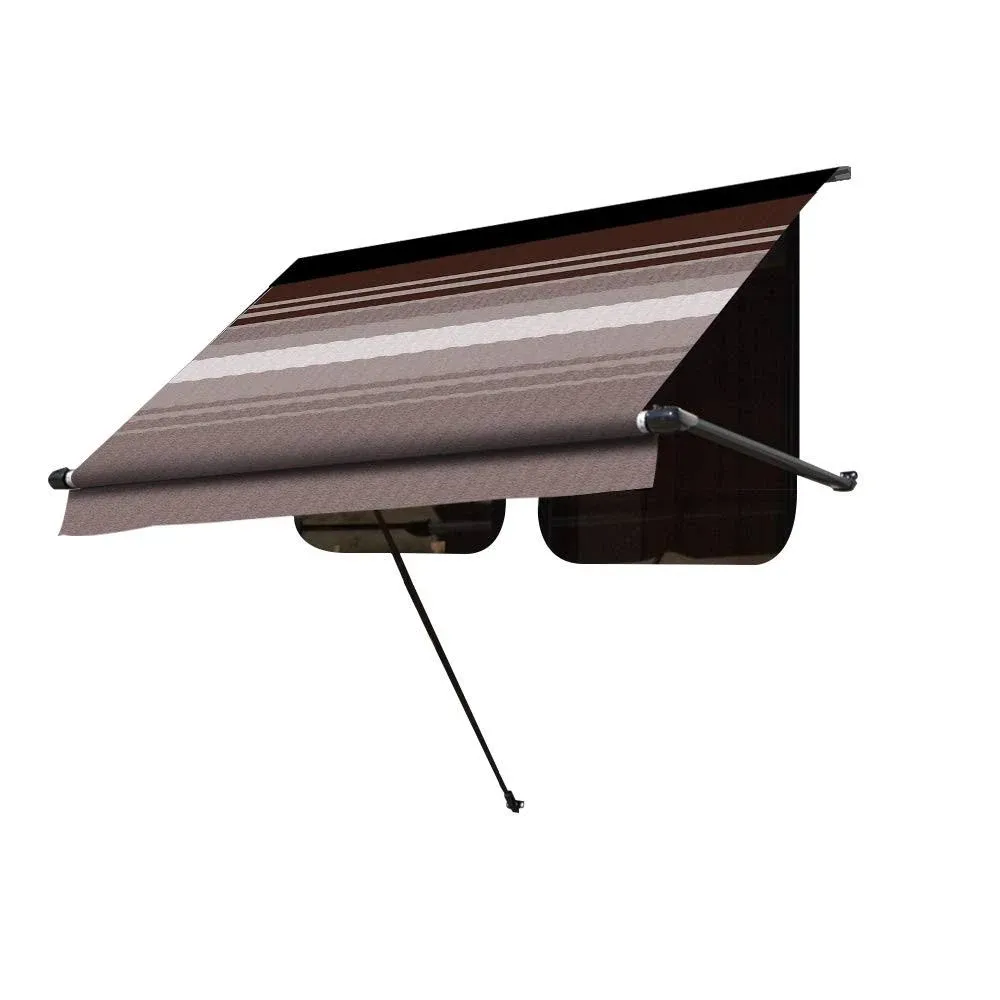 CAREFREE Brown Dune Stripe 5.5 RV SL Standard Vinyl Window Awning Black Arms