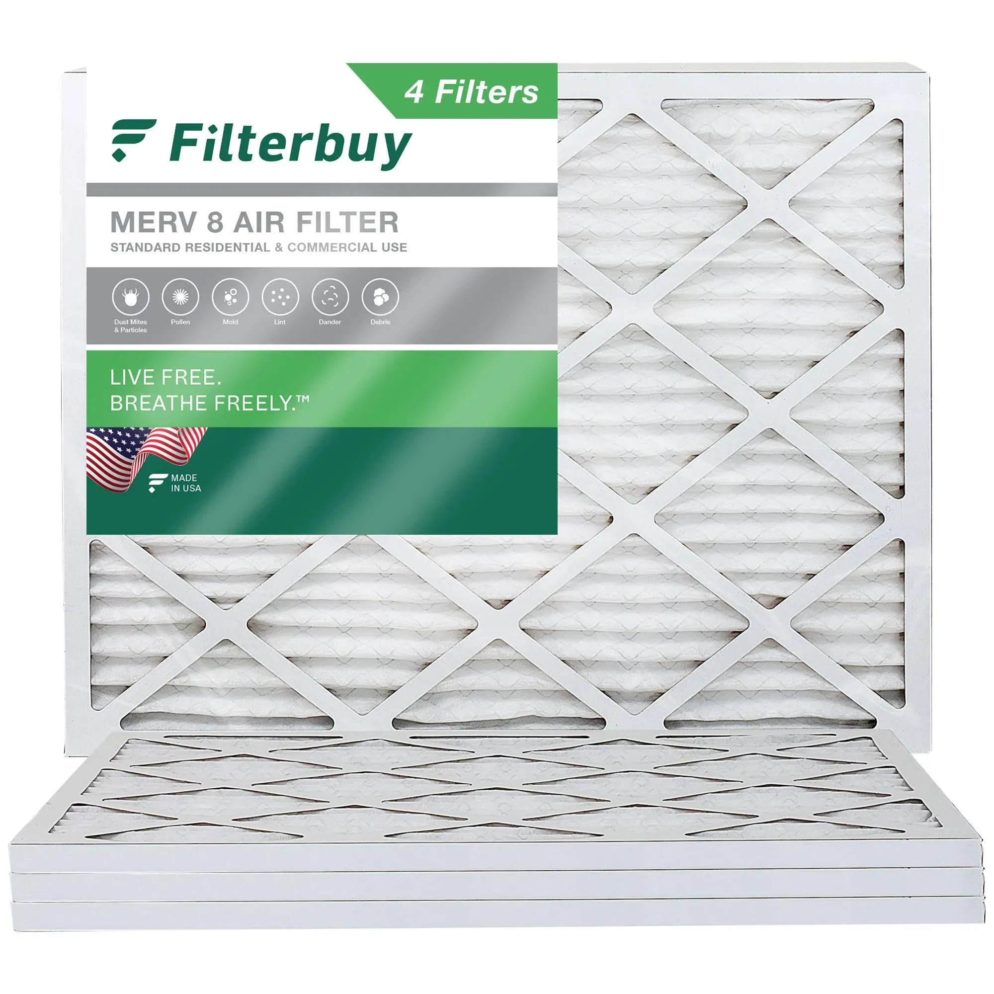 Filterbuy 16x22x1 Air Filter MERV 8, Pleated HVAC AC Furnace Filters (4-Pack, Silver)