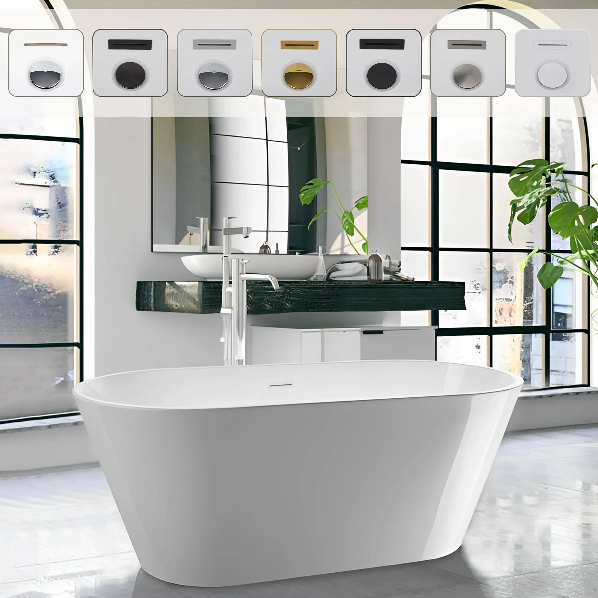 Vanity Art VA6815-XS 54" x 30" Freestanding Soaking Acrylic Bathtub Color: White/Polished Chrome