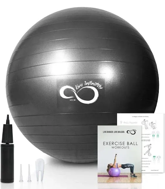 Live Infinitely Exercise Ball (55cm-95cm) Extra Thick Professional Grade Balance ...