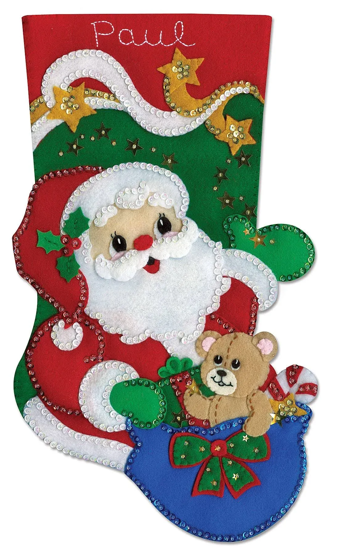 Design Works Felt Stocking Applique Kit 18&#034; Long-Starlight Santa