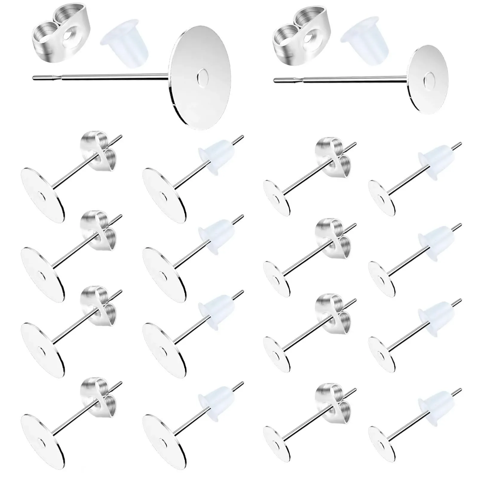 Earring Posts Stainless Steel, 500Pcs Hypoallergenic Flat Pad Earring Studs (4mm, 6mm) with Butterfly and Rubber Bullet Earring Backs for Jewelry Making Findings