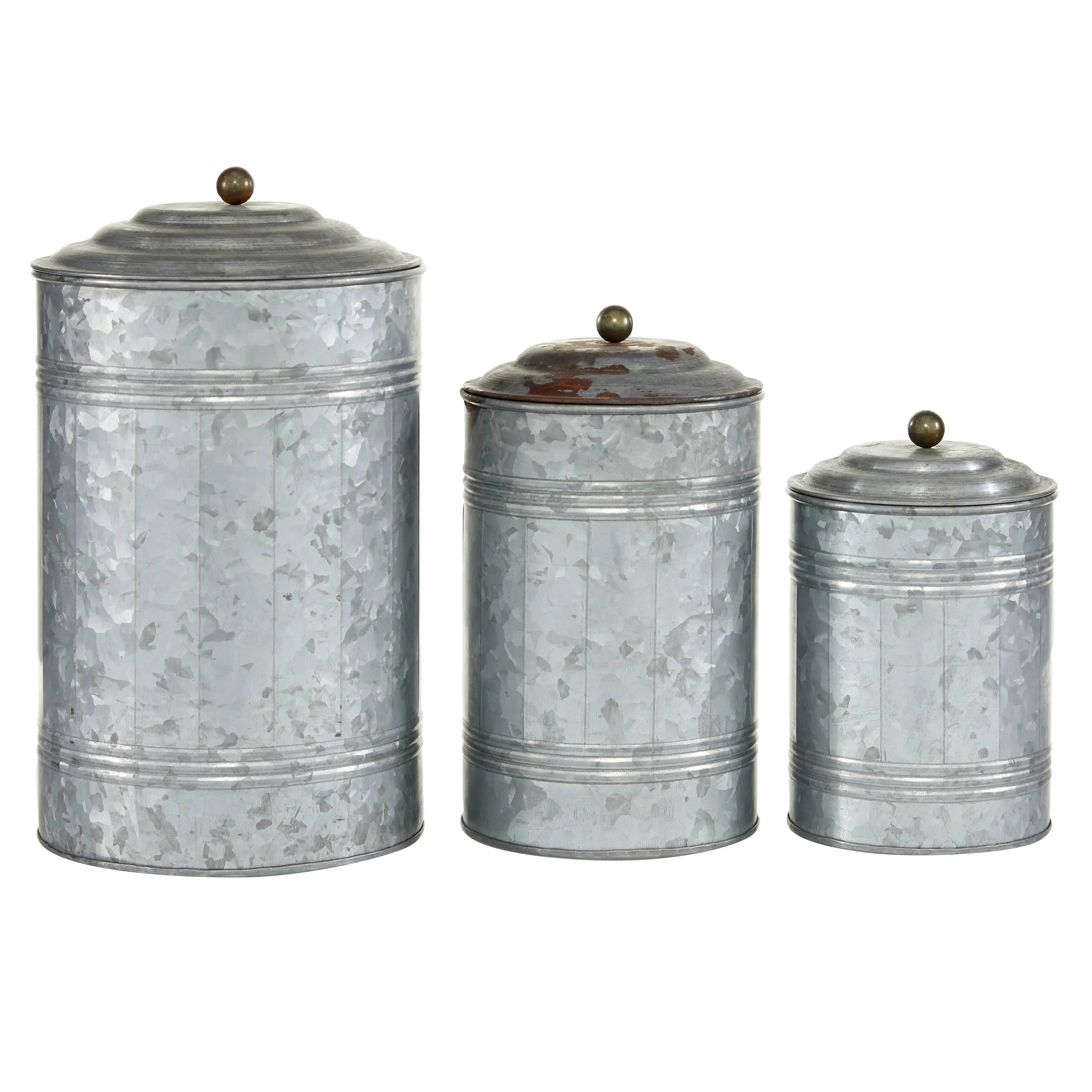 Galvanized Metal Canisters - Set of 3