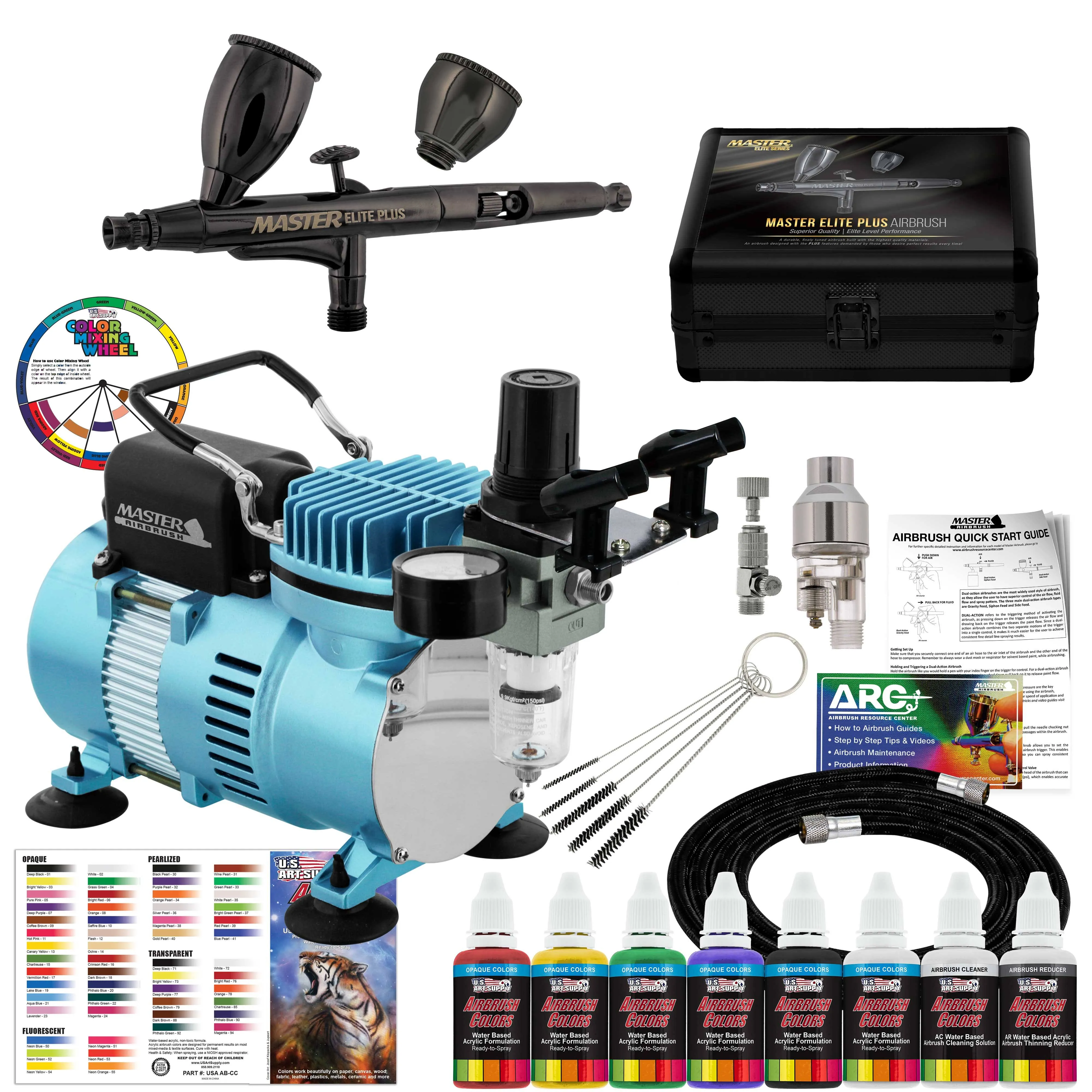 Master Airbrush Cool Runner II Dual Fan Air Compressor System Kit with Master AB ...