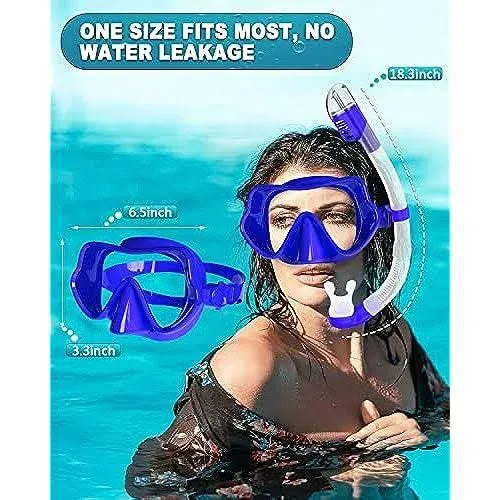 Bairuifu Professional Frameless Mask and Snorkel Set, 180° Panoramic Anti-Leak ...