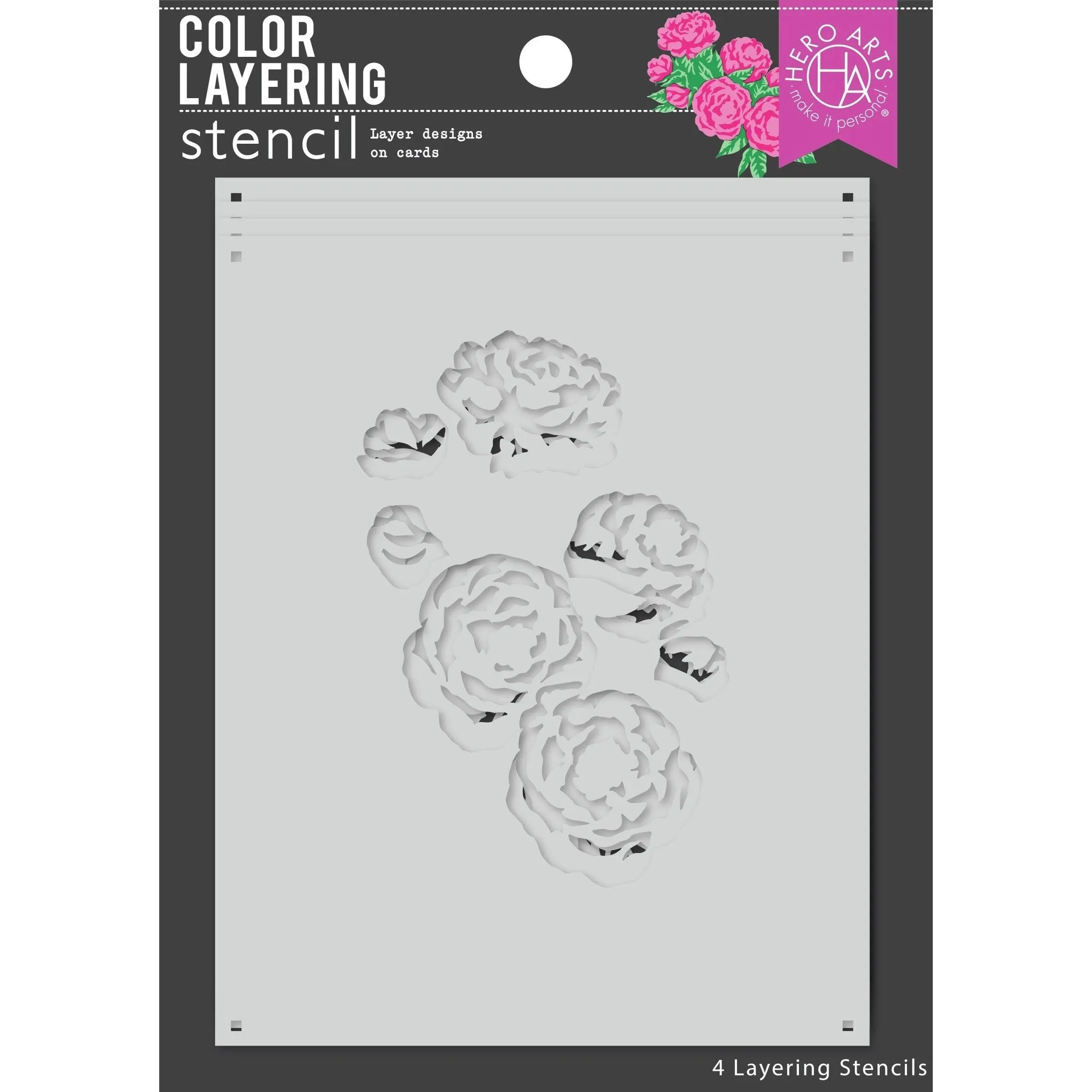 HERO ARTS COLOR LAYERING PEONIES BUNCH STENCILS SET SA190 BNIP